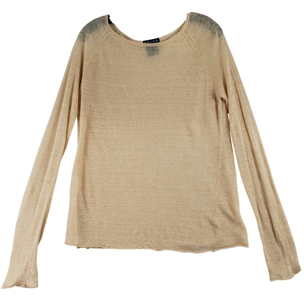 Ralph Lauren Linen Sweater Women L Beige Coastal Minimalist